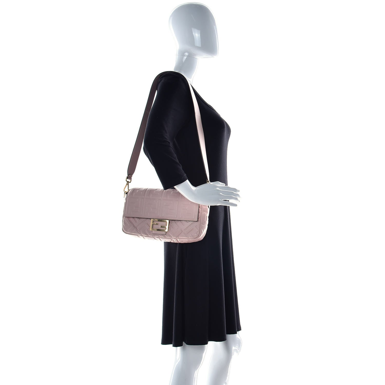 Fendi Nappa FF 1974 Embossed Baguette Rosa Quarzo 2 of 13