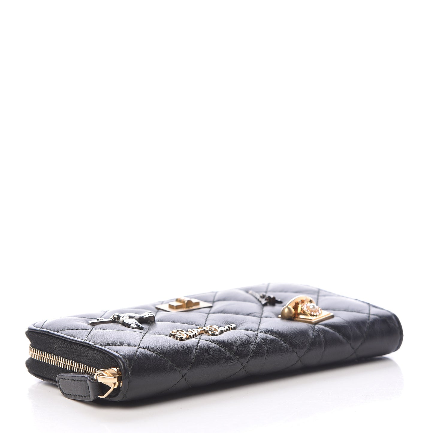 Aged Calfskin Quilted Small Lucky Charms 2.55 Reissue Zip Around Wallet Black