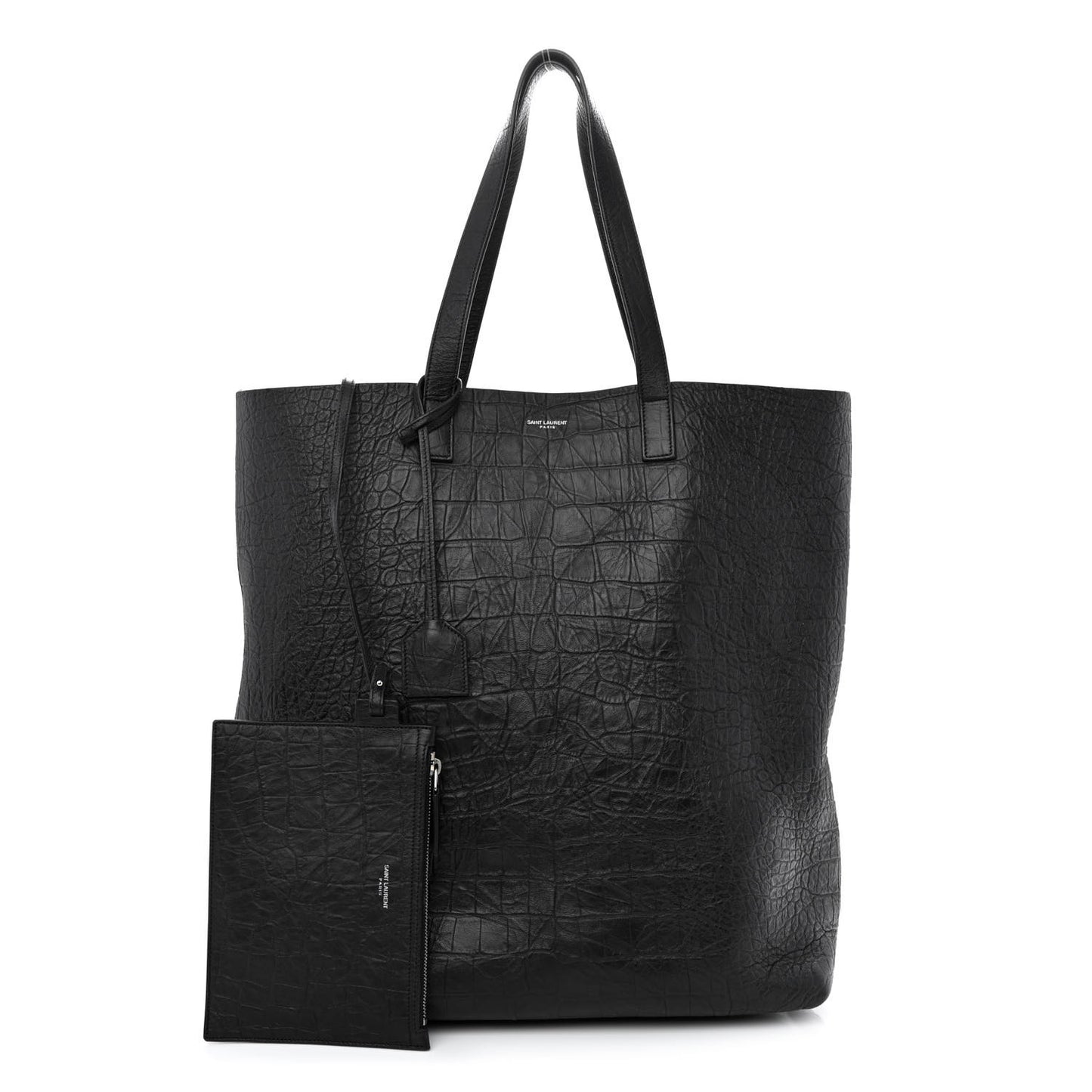 Calfskin Crocodile Embossed Bold Shopper Tote Black