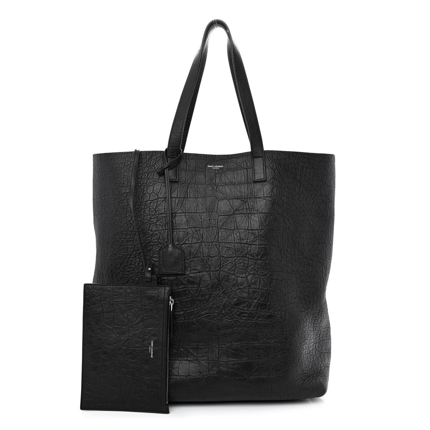 Saint Laurent Calfskin Crocodile Embossed Bold Shopper Tote Black 1 of 14