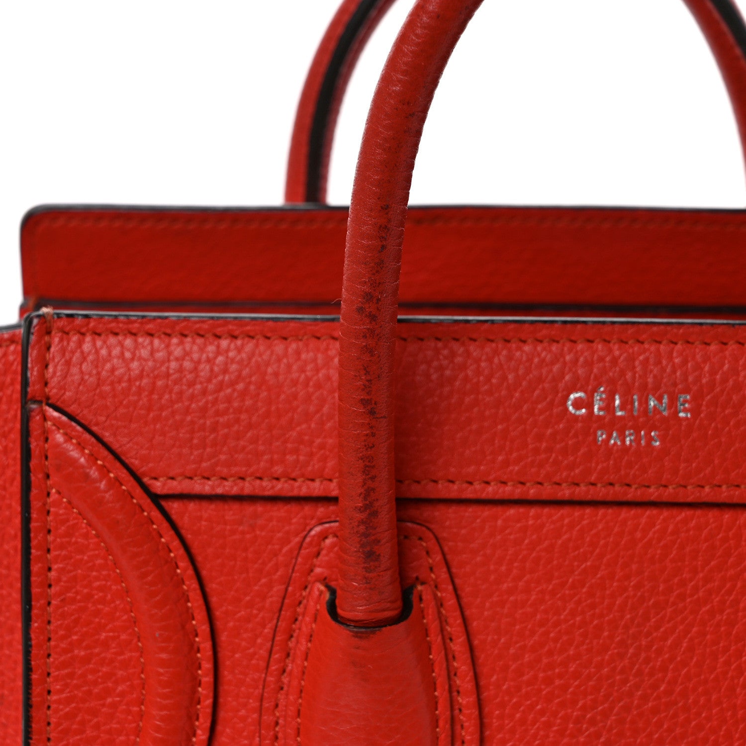 Celine Drummed Calfskin Nano Luggage Vermillion 11 of 17