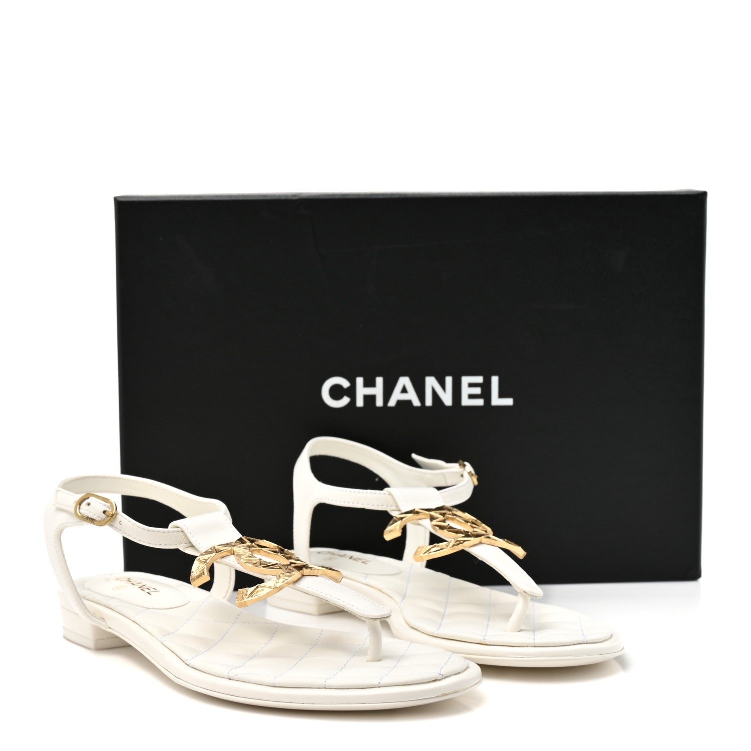 Chanel Lambskin CC Thong Sandals 37.5 White 10 of 10