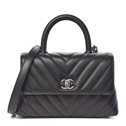 Chanel Caviar Chevron Quilted Mini Coco Handle Flap Black 1 of 9
