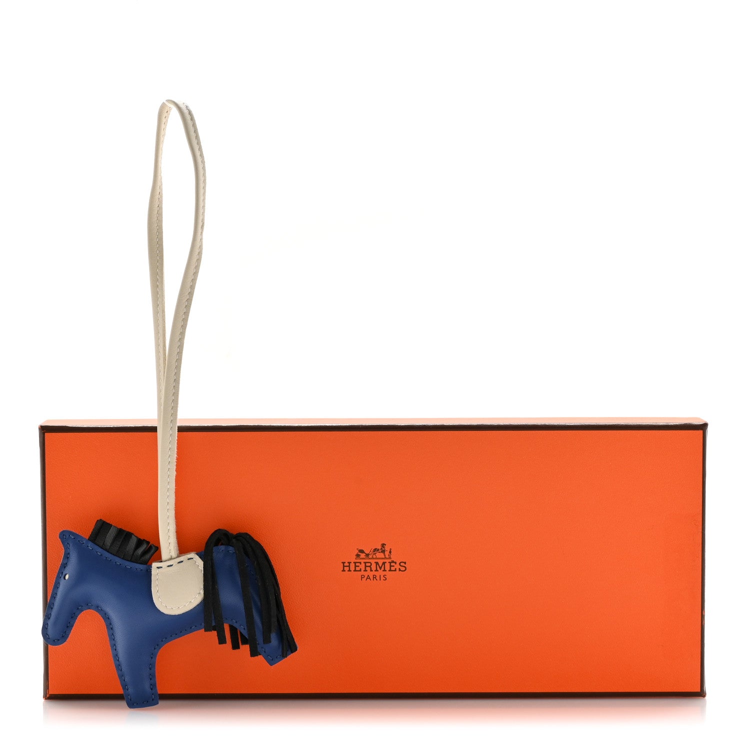 Hermes Milo Lambskin Grigri Rodeo Horse Bag Charm PM Bleu France Nata Bleu France Nata Black 5 of 5