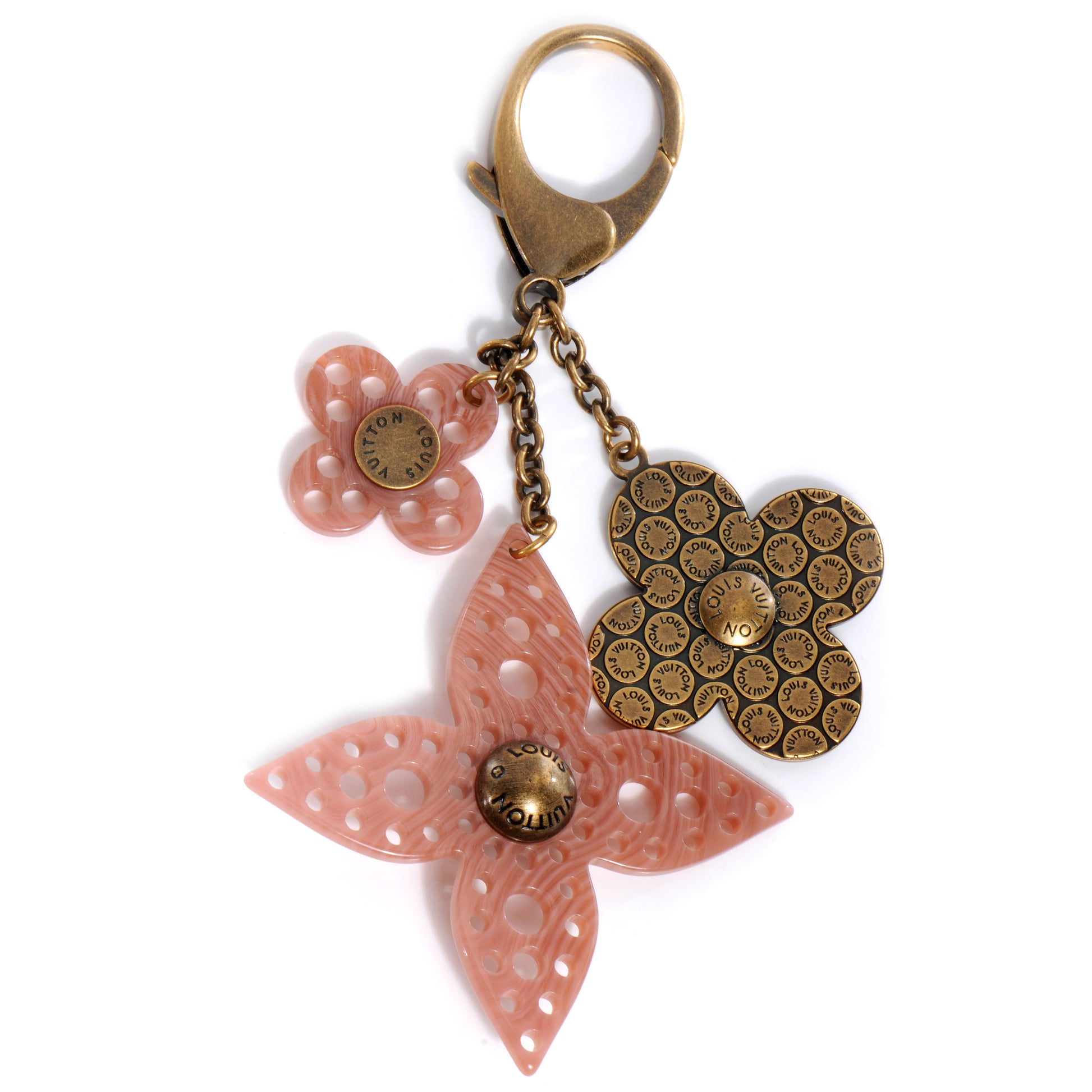 Louis Vuitton Antiqued Brass and Resin Rock Flower Bag Charm 1 of 4