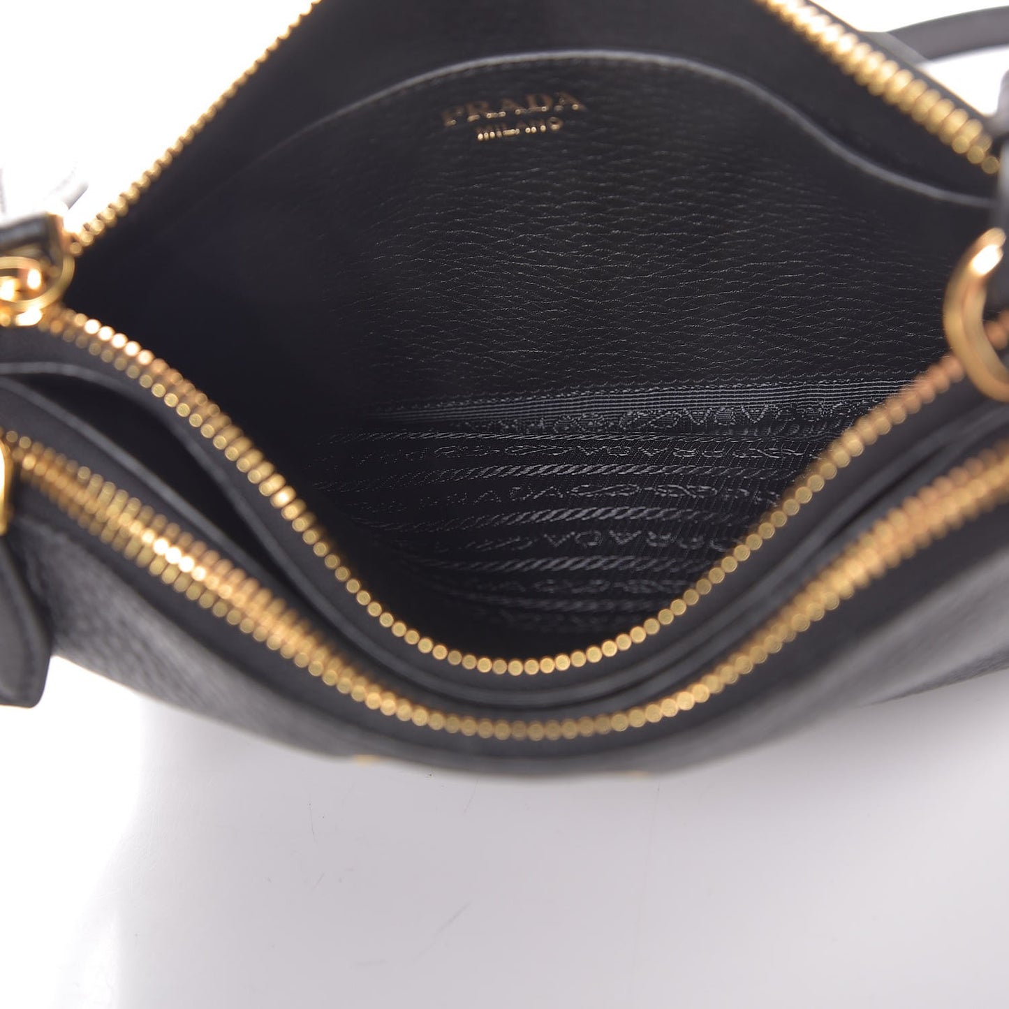 Vitello Daino Double Zip Crossbody Bag Black