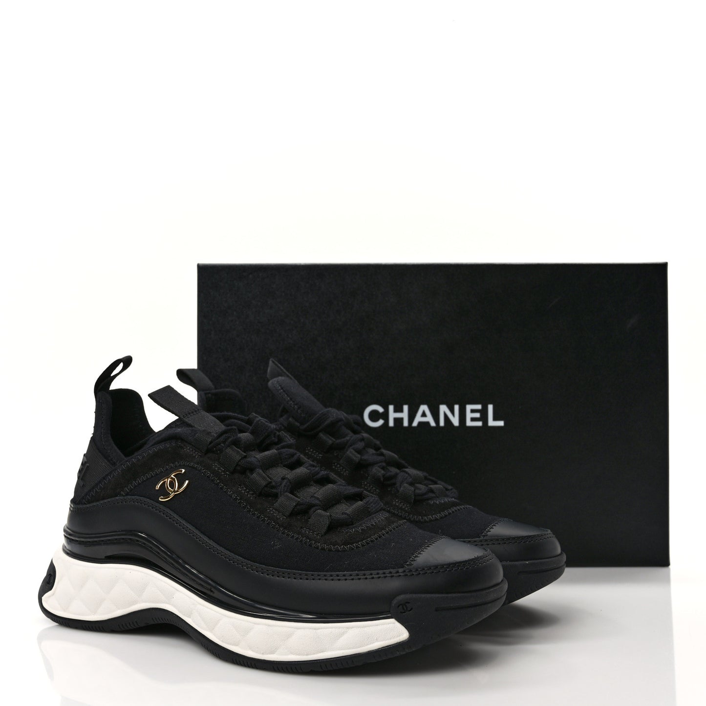 Velvet Calfskin Mixed Fibers CC Sneakers 37 Black