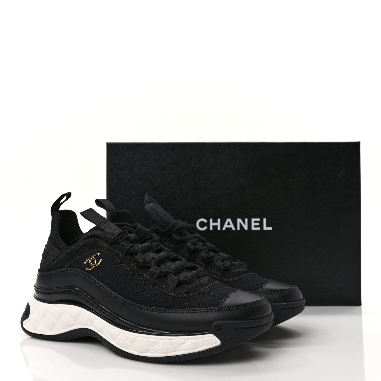 Chanel Velvet Calfskin Mixed Fibers CC Sneakers 37 Black 3 of 10