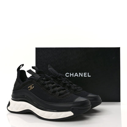 Chanel Velvet Calfskin Mixed Fibers CC Sneakers 37 Black 3 of 10
