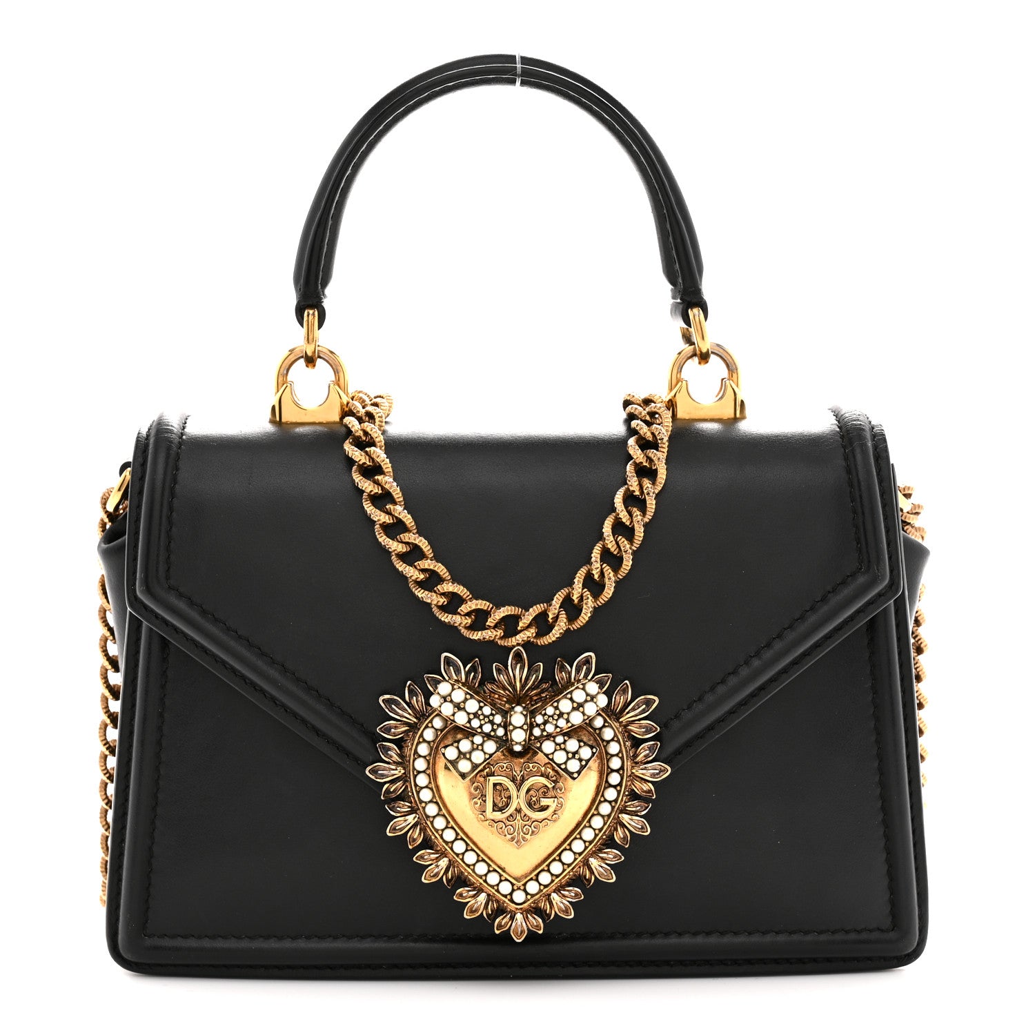 Dolce & Gabbana Smooth Calfskin Small Devotion Envelope Top Handle Bag Black 1 of 12