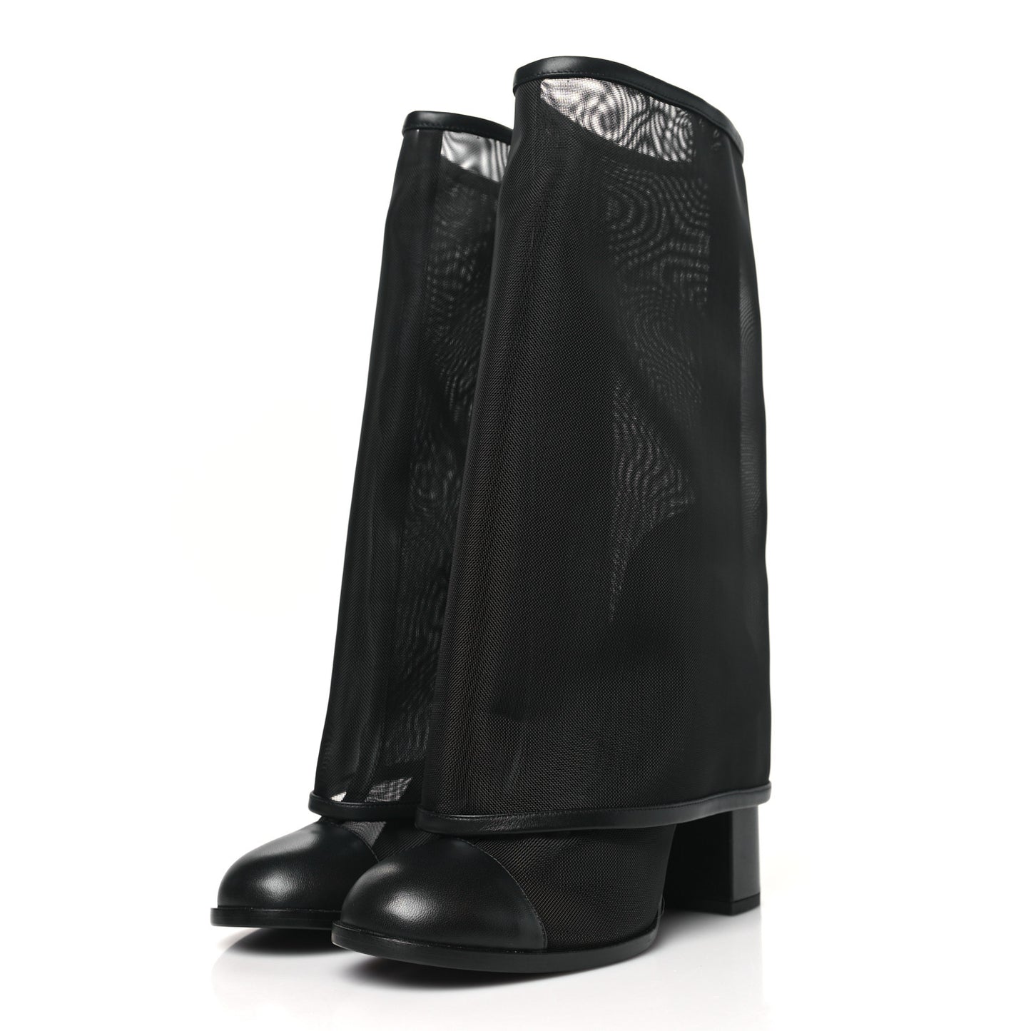 Mesh Lambskin Cap Toe Ankle Boots 38.5 Black