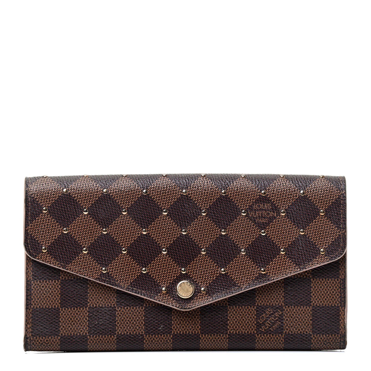 Louis Vuitton Damier Ebene Studded Sarah Wallet NM Rose Ballerine 1 of 5