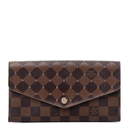 Louis Vuitton Damier Ebene Studded Sarah Wallet NM Rose Ballerine 1 of 5