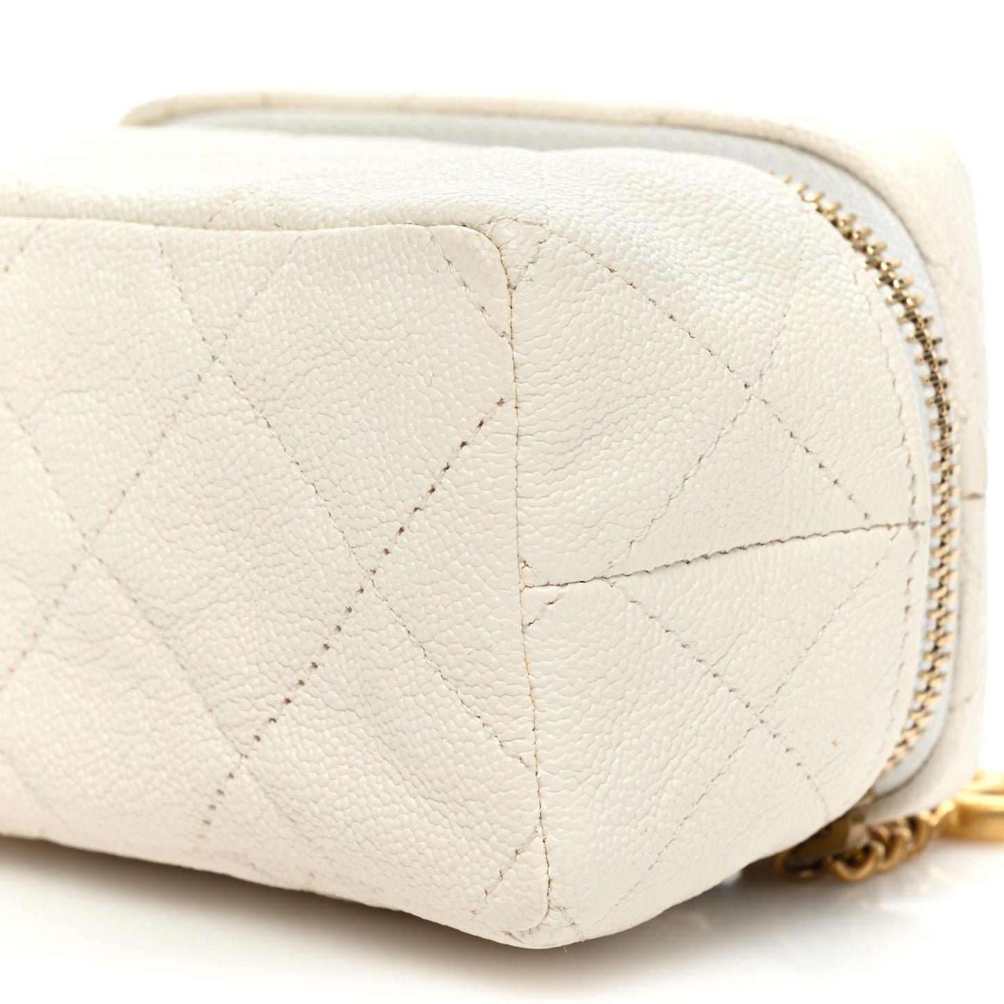 Caviar Quilted Mini Top Handle Vanity With Chain White