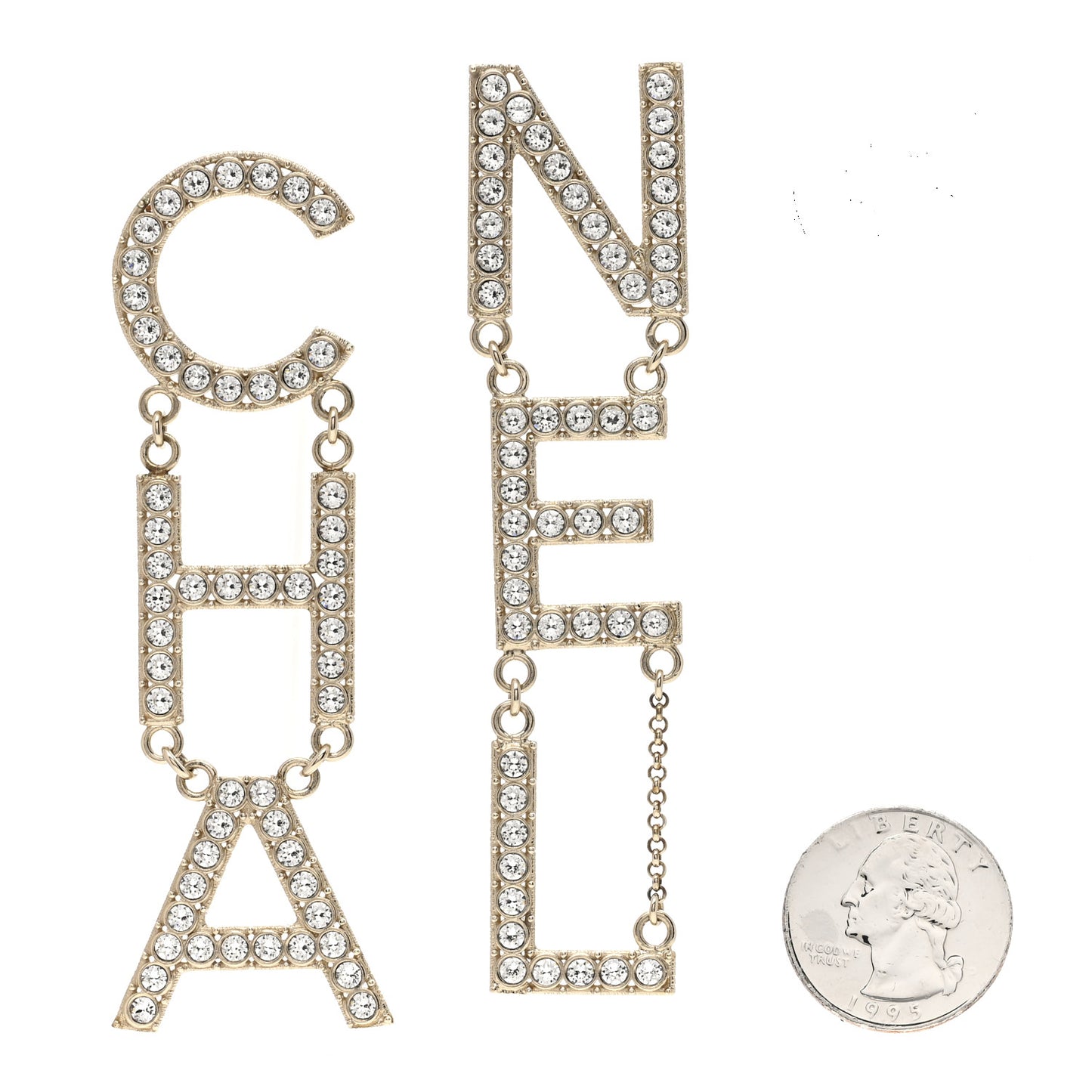 Crystal Cha-Nel Logo Drop Earrings Gold