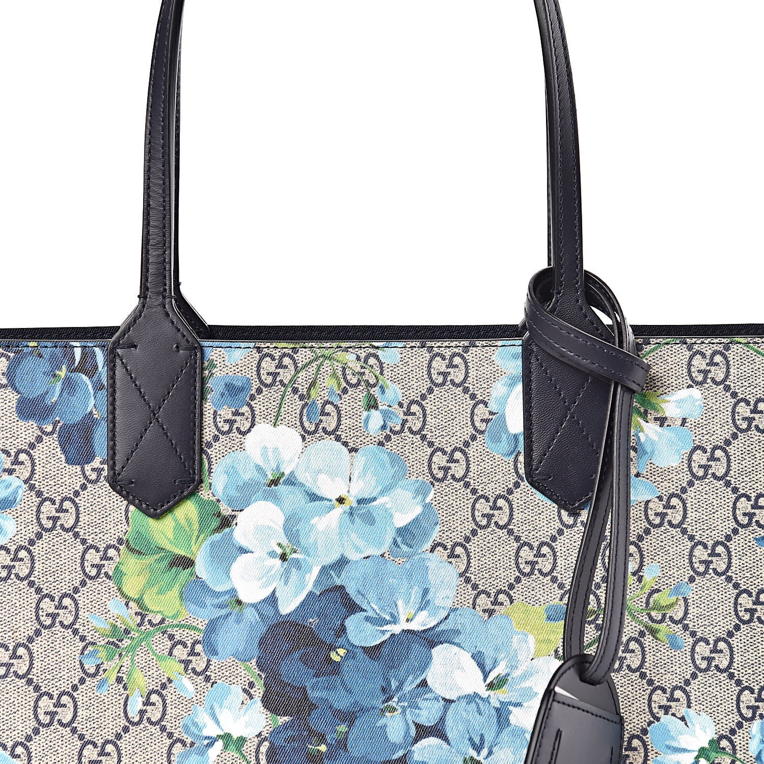Gucci GG Supreme Monogram Blooms Small Reversible Tote Beige Blue Navy 10 of 12