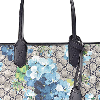 Gucci GG Supreme Monogram Blooms Small Reversible Tote Beige Blue Navy 10 of 12