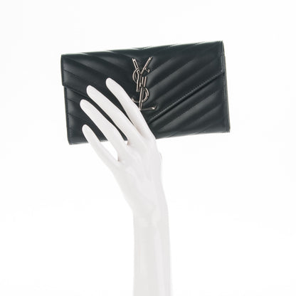Saint Laurent Calfskin Matelasse Chevron Monogram Flap Wallet Black 2 of 7