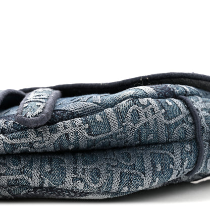 Christian Dior Oblique Embroidered Saddle Bag Denim Blue 10 of 12