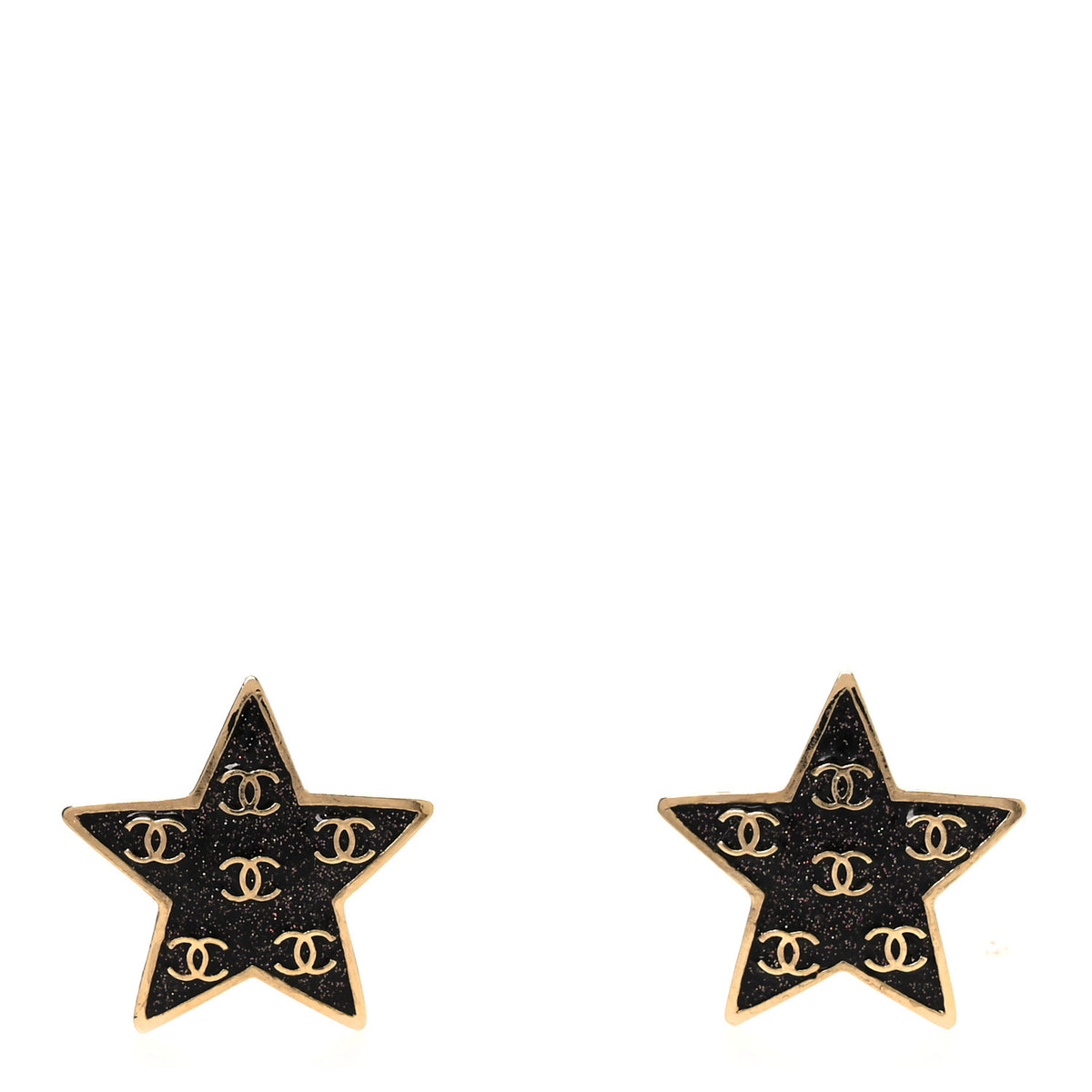 Chanel Metal Glitter Sparkle CC Star Earrings Gold Pearly Black 1 of 5