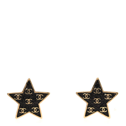 Chanel Metal Glitter Sparkle CC Star Earrings Gold Pearly Black 1 of 5