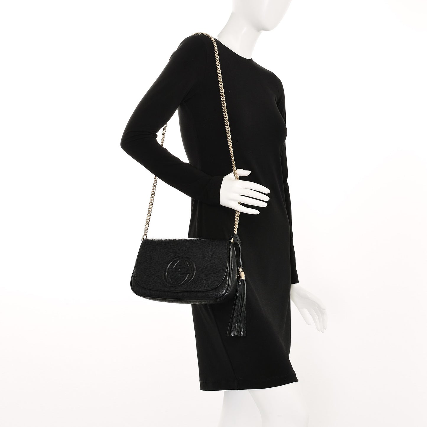 Pebbled Calfskin Medium Soho Flap Crossbody Black