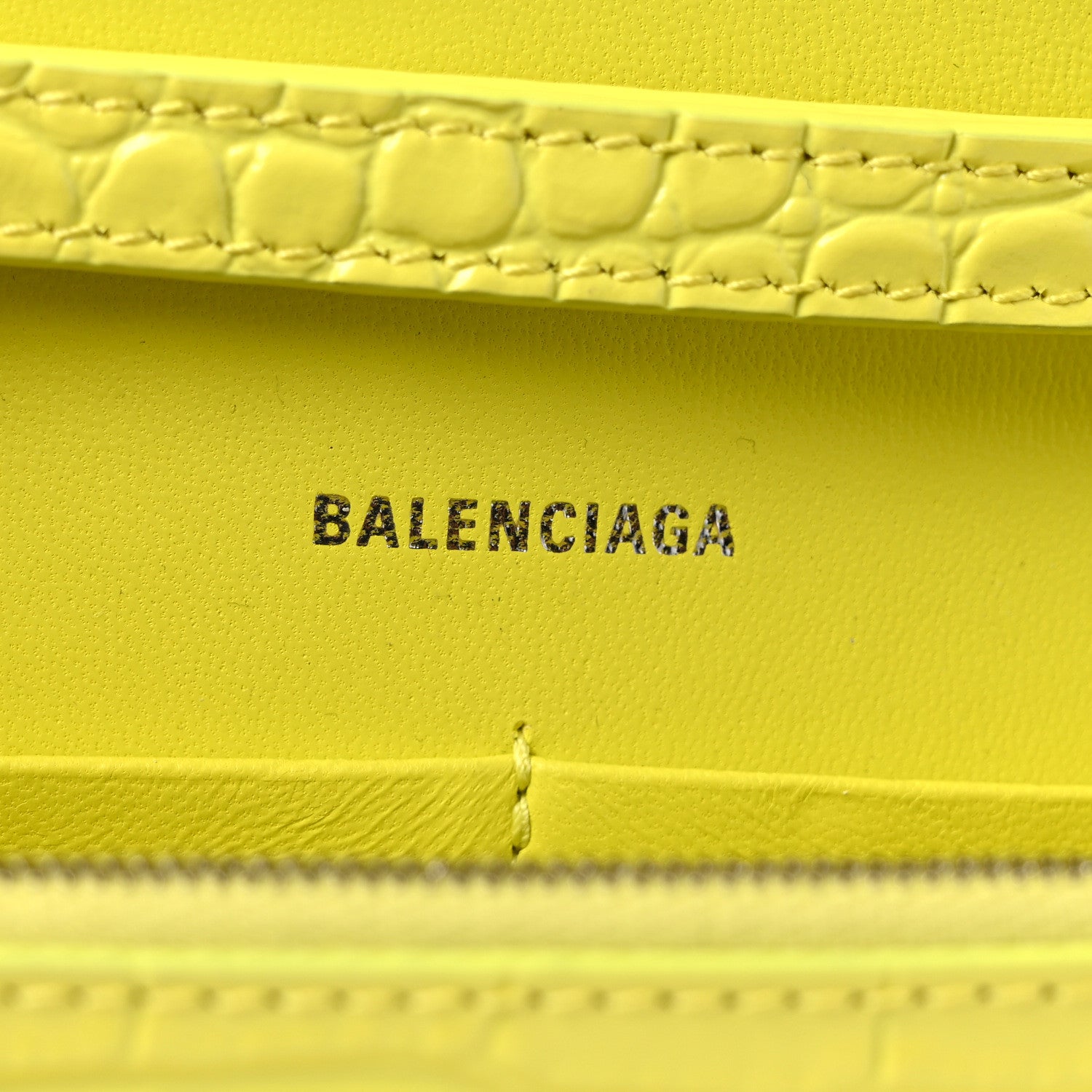 Balenciaga Shiny Calfskin Crocodile Embossed Hourglass Chain Bag Light Yellow 7 of 9