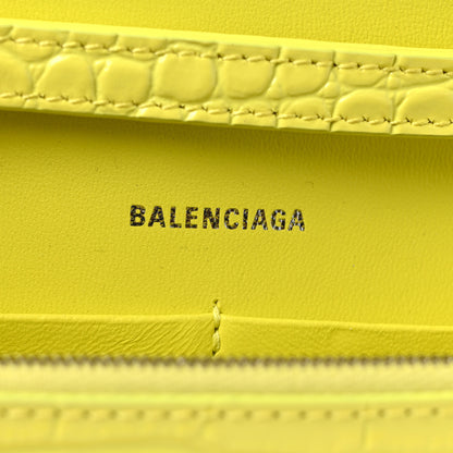 Balenciaga Shiny Calfskin Crocodile Embossed Hourglass Chain Bag Light Yellow 7 of 9