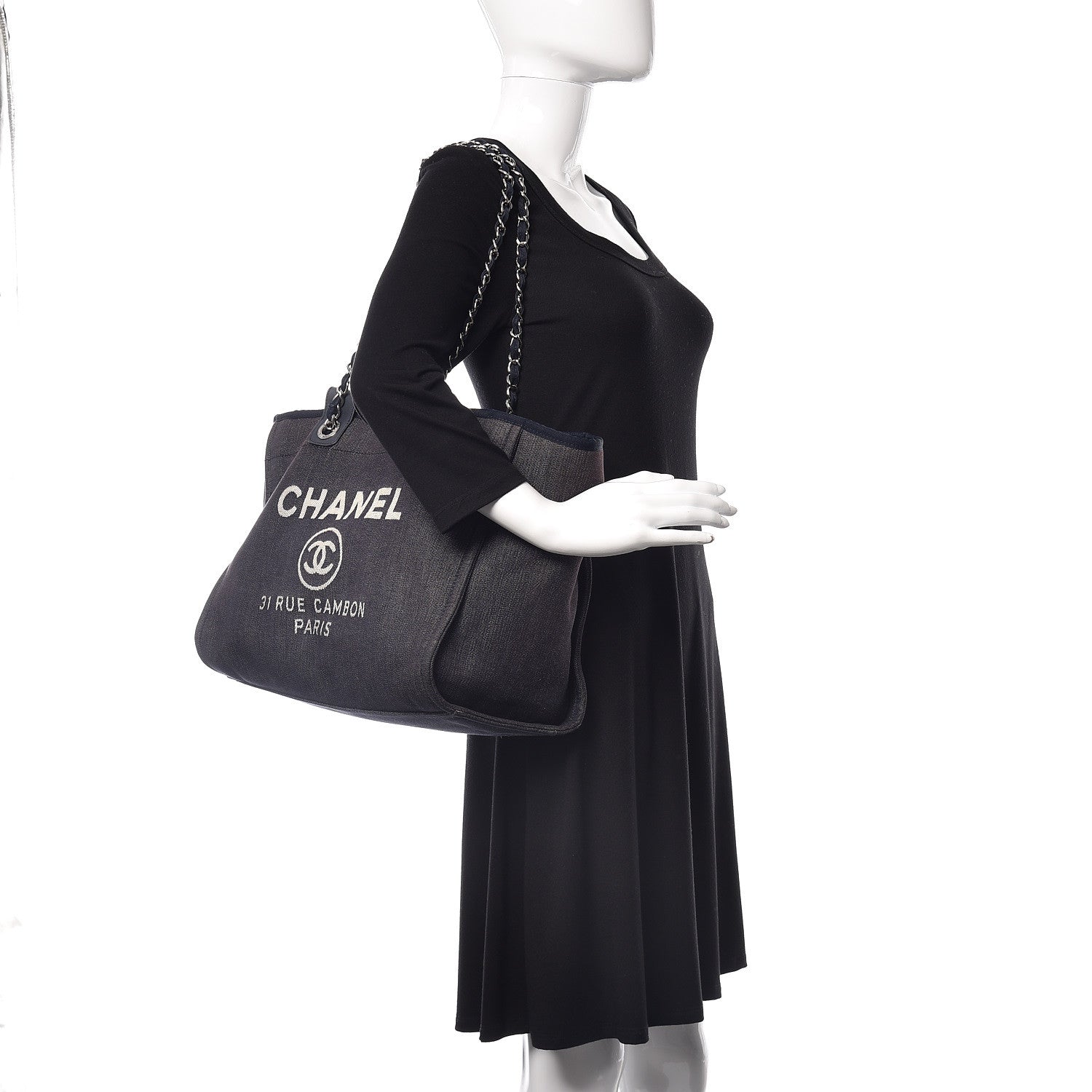 Chanel Denim Large Deauville Tote Dark Blue 2 of 9
