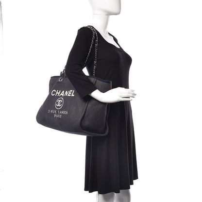 Chanel Denim Large Deauville Tote Dark Blue 2 of 9