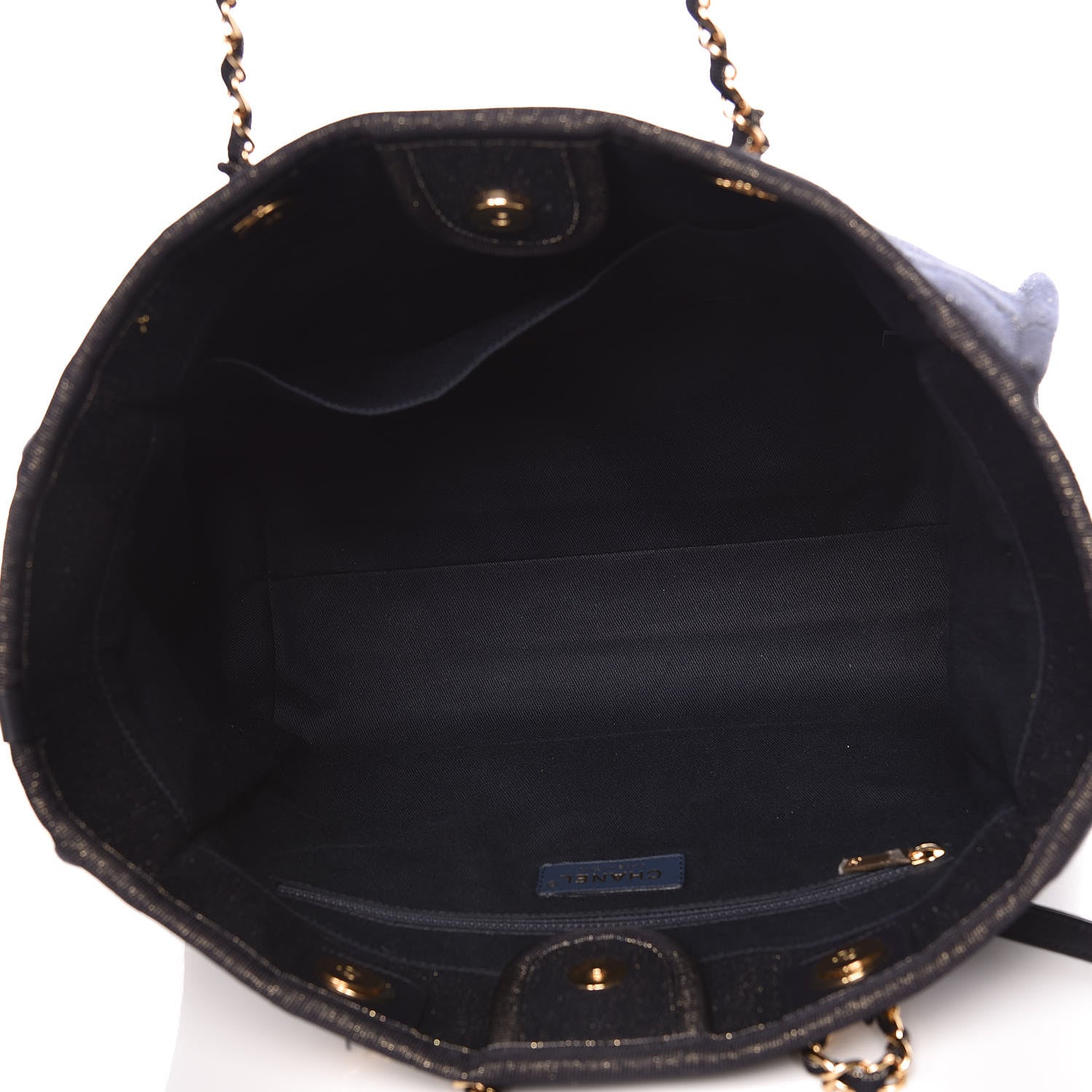 Chanel Lurex Canvas Small Deauville Tote Navy Blue Gold 7 of 11