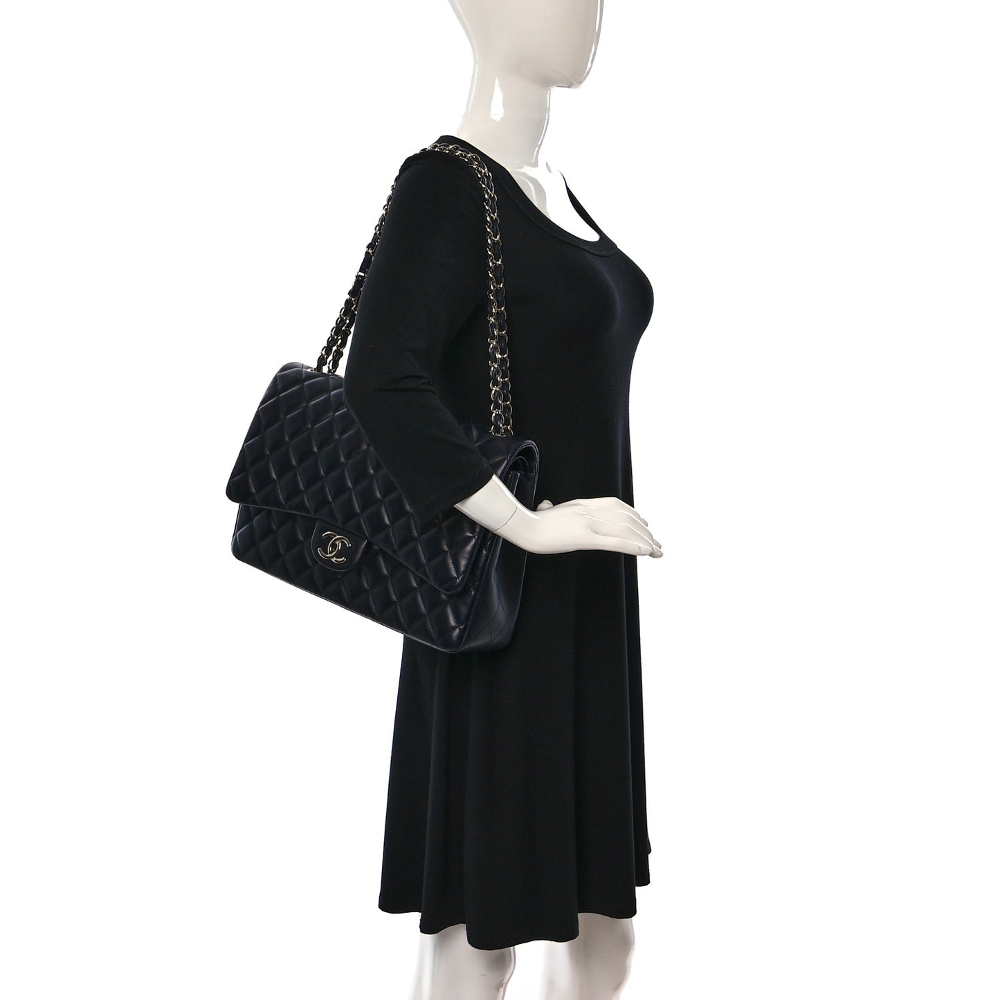 Lambskin Quilted Maxi Double Flap Dark Blue