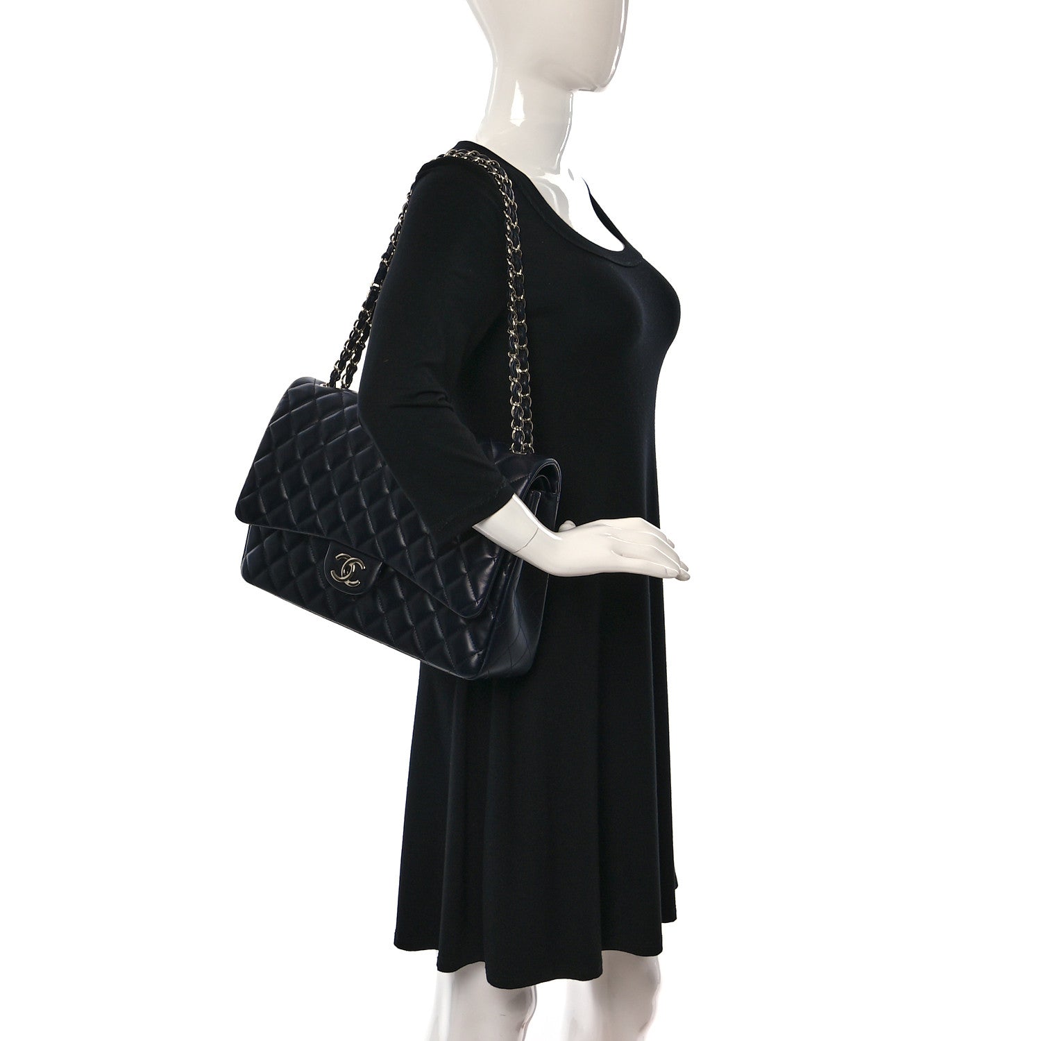 Chanel Lambskin Quilted Maxi Double Flap Dark Blue 2 of 13