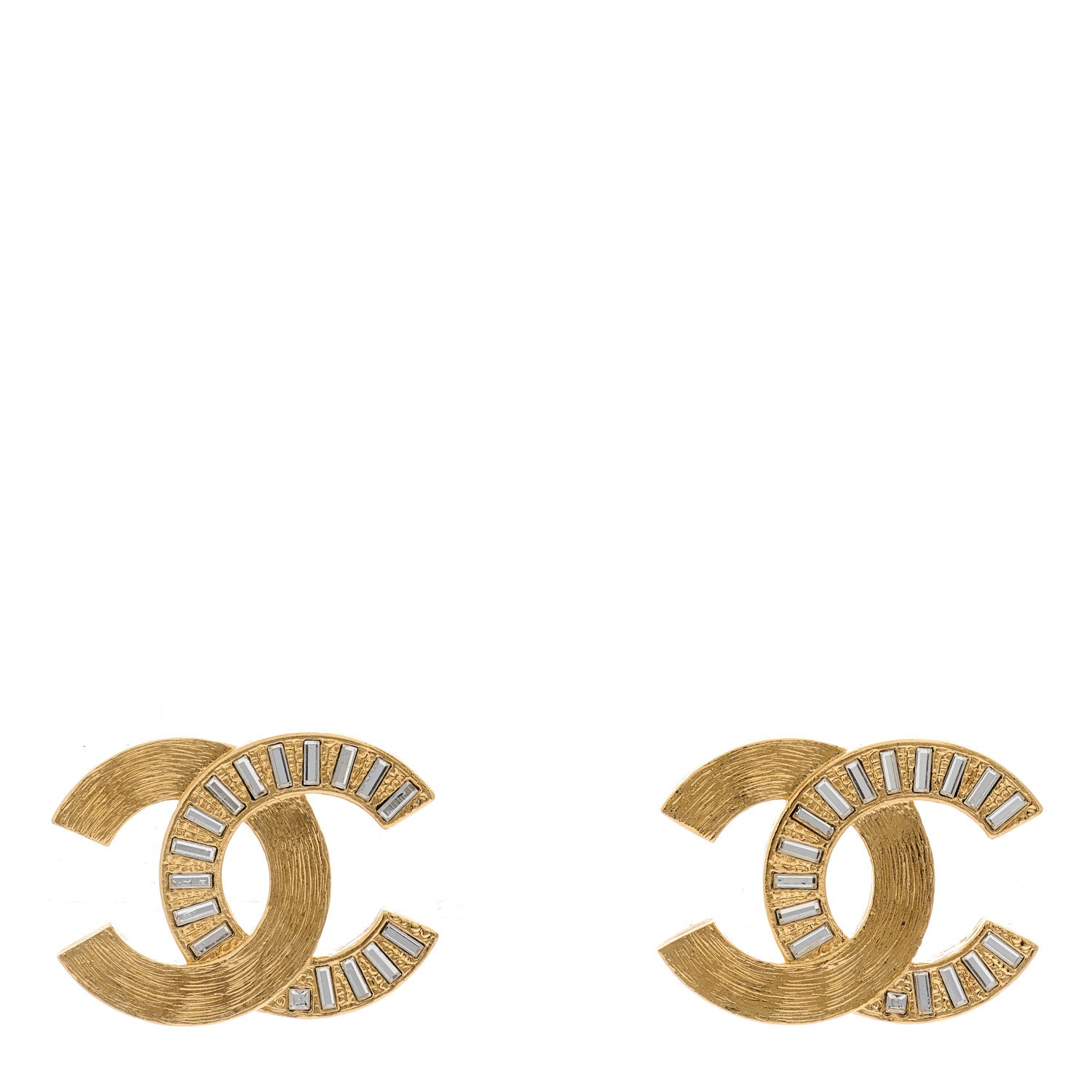 Chanel Metal Crystal CC Baguette Earrings Gold 1 of 5