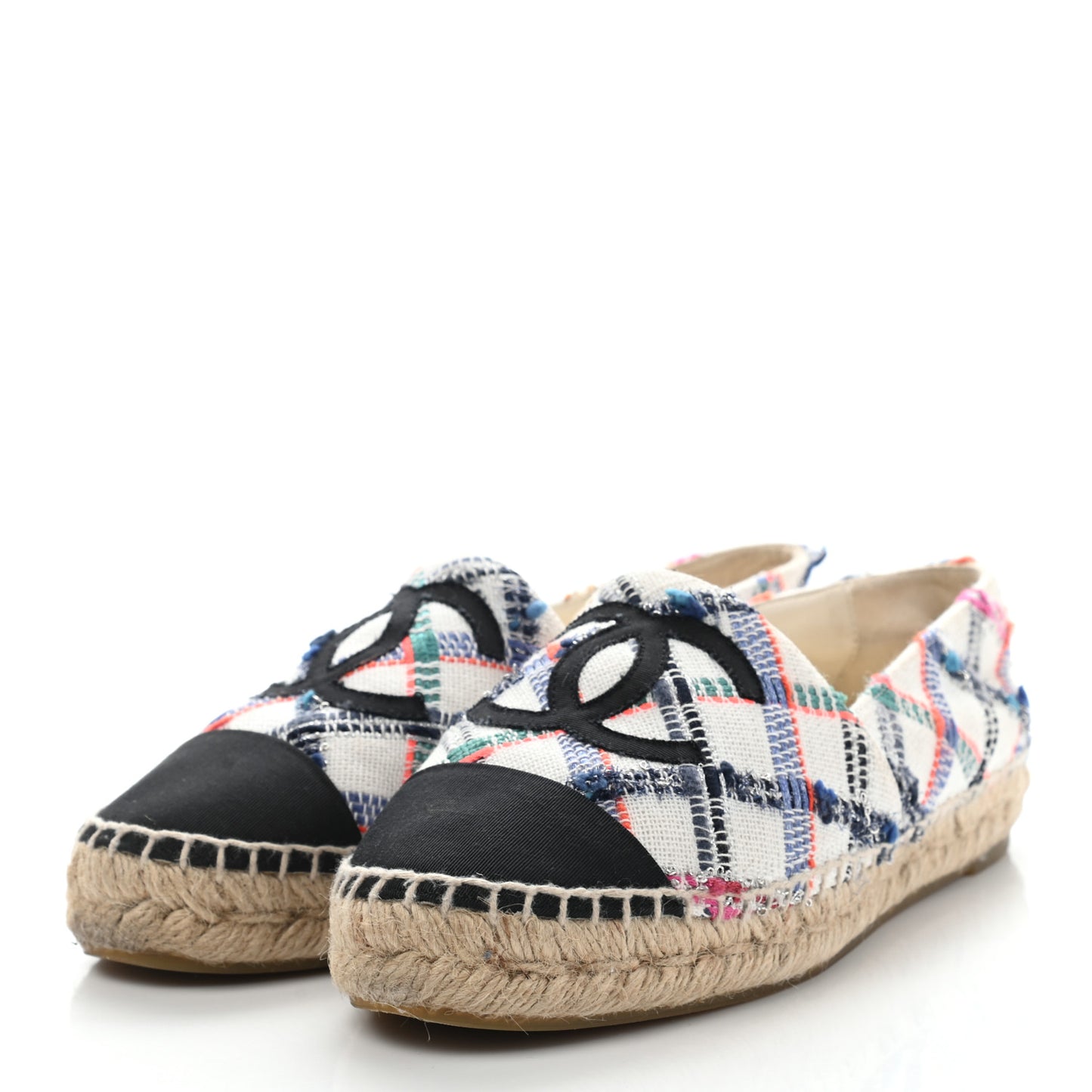 Tweed Grosgrain CC Espadrilles 36 White Blue Pink Green Black