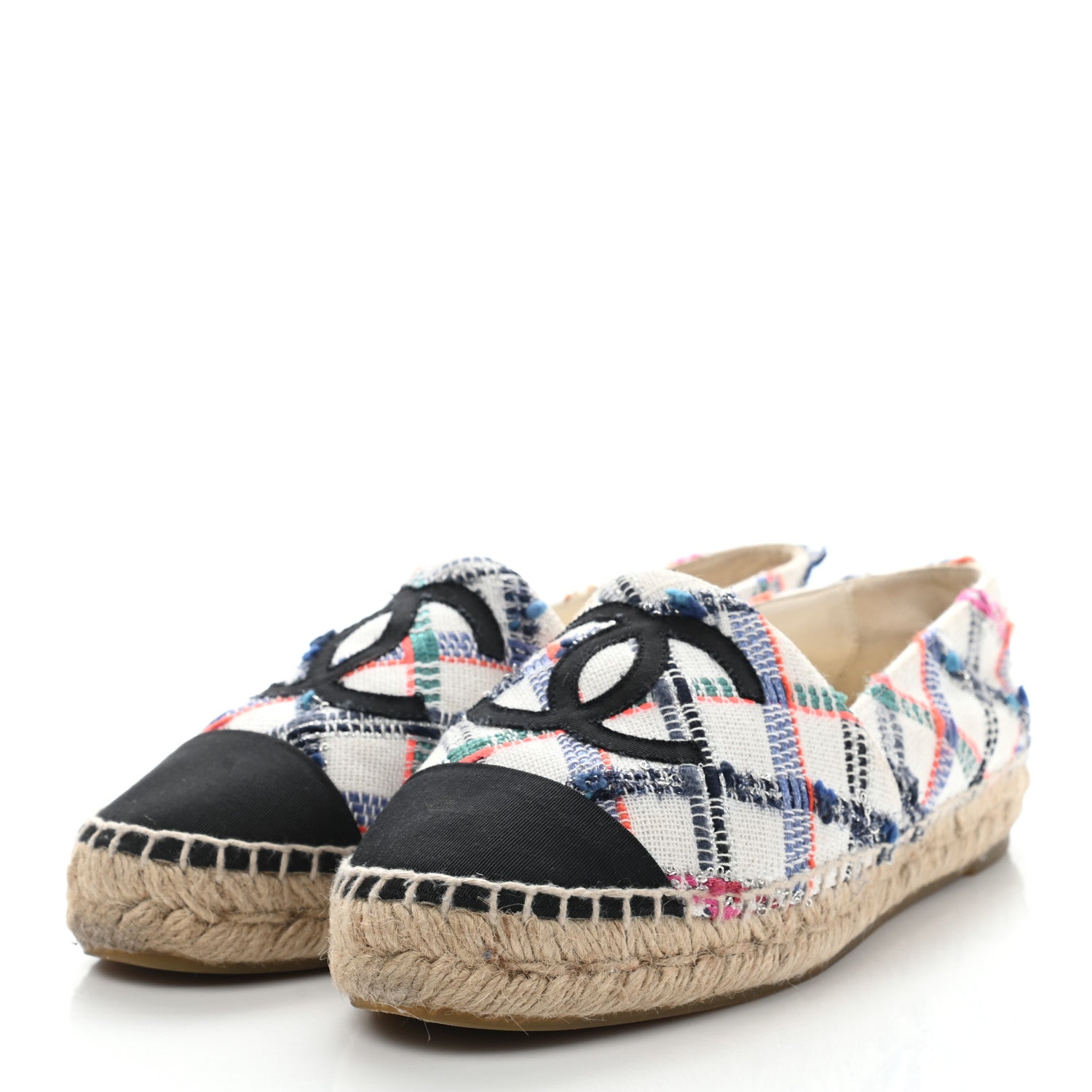 Chanel Tweed Grosgrain CC Espadrilles 36 White Blue Pink Green Black 3 of 17