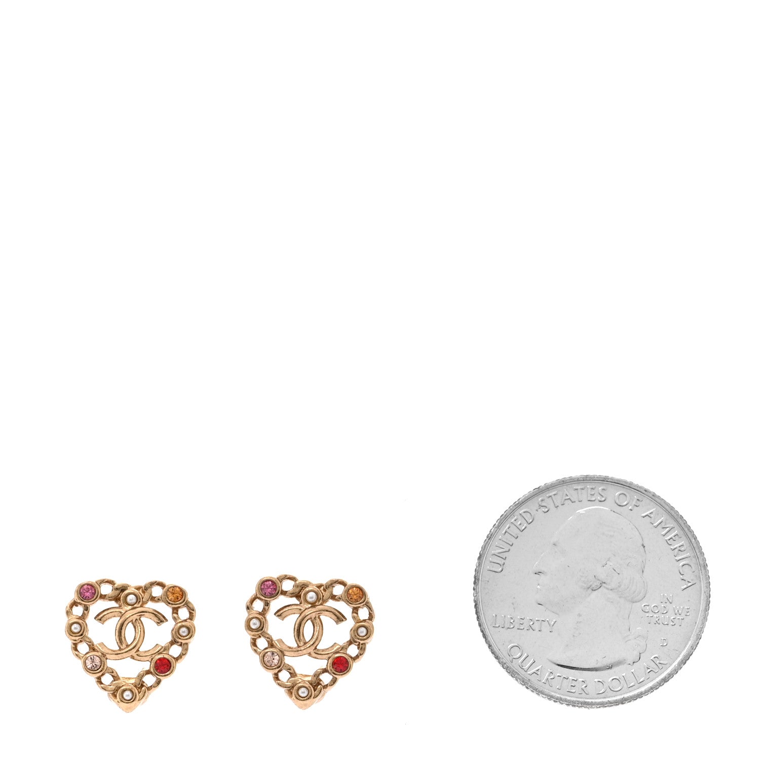 Chanel Pearl Crystal CC Heart Earrings Gold Multicolor 2 of 5