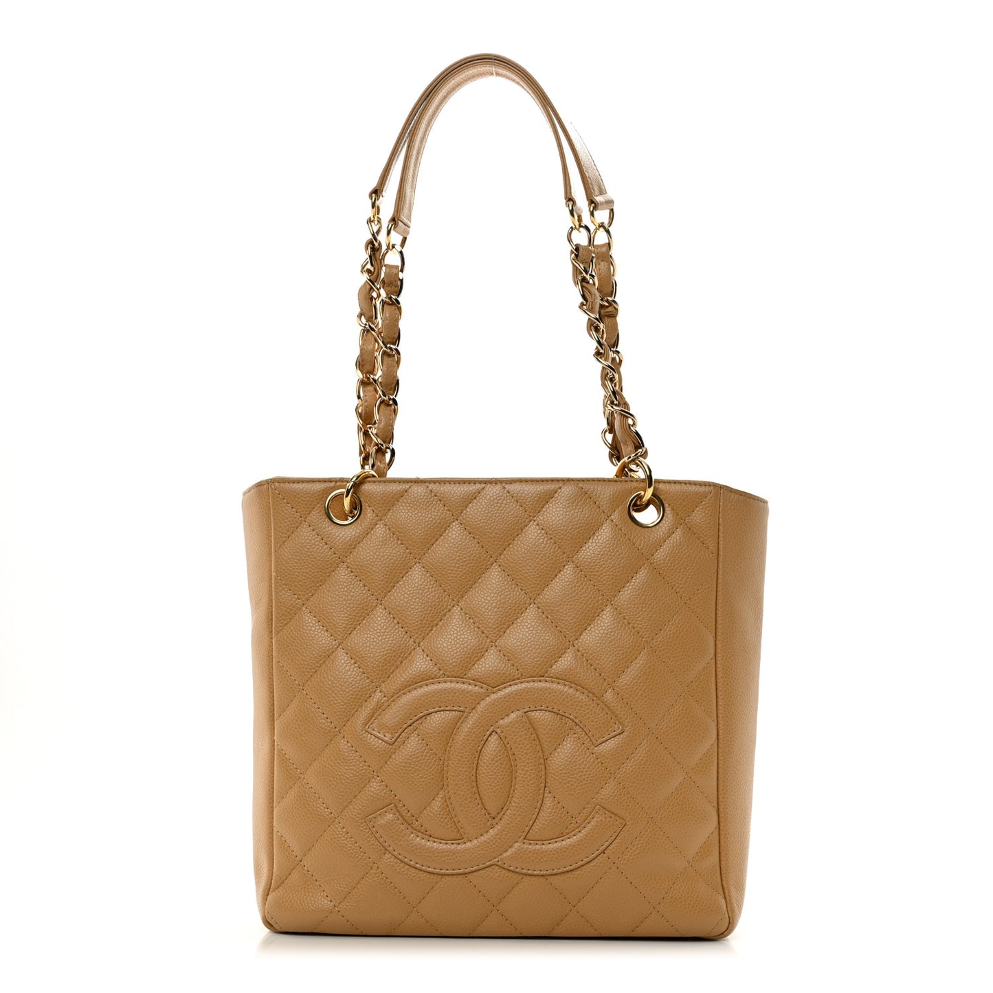 Caviar Quilted Petit Shopping Tote PST Dark Beige