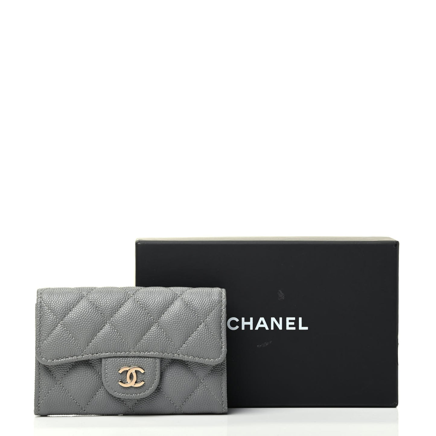 Caviar Quilted Flap Card Holder Wallet Dark Grey