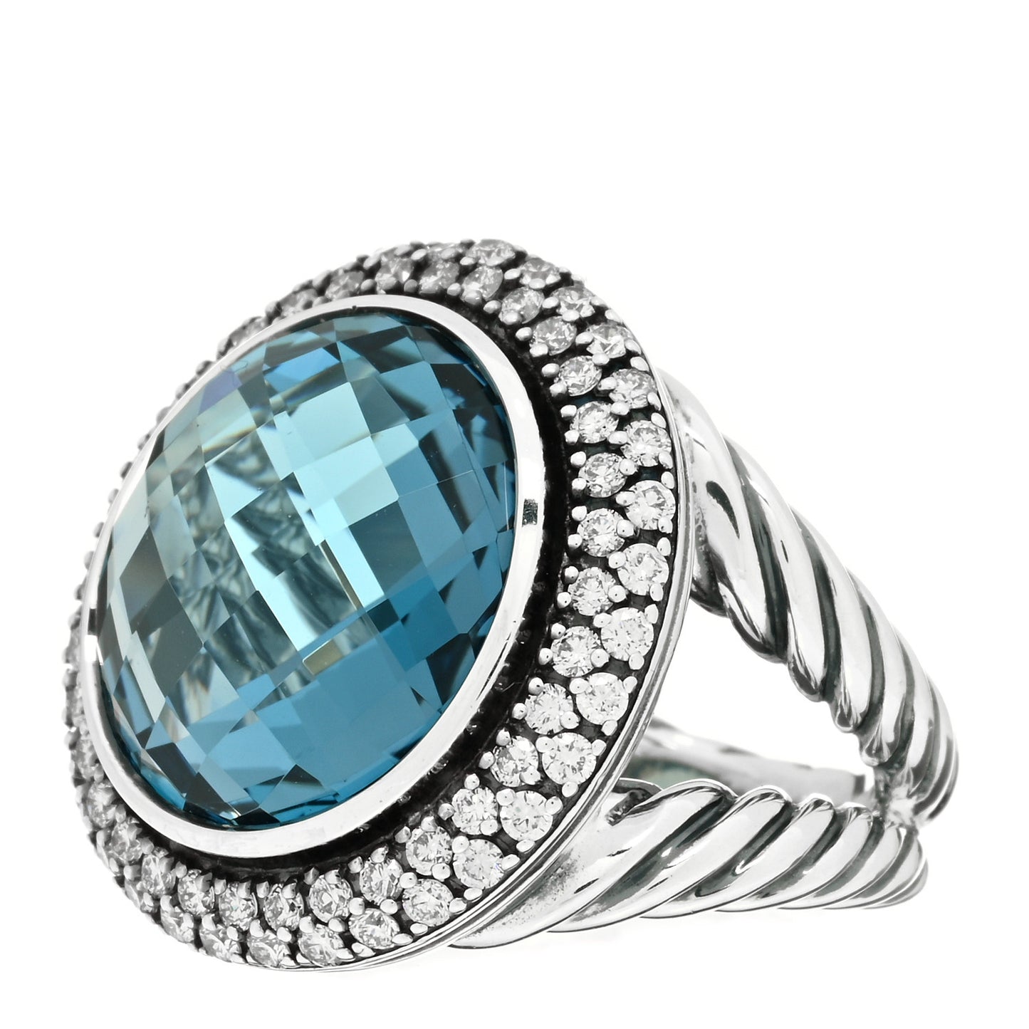 Sterling Silver Diamond 18mm Blue Topaz Cerise Ring 54 7