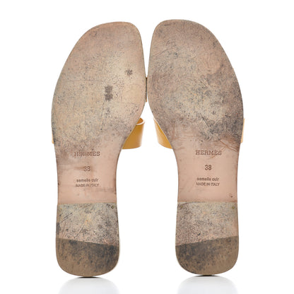 Hermes Box Calfskin Oran Sandals 38 Jaune Citron 5 of 19