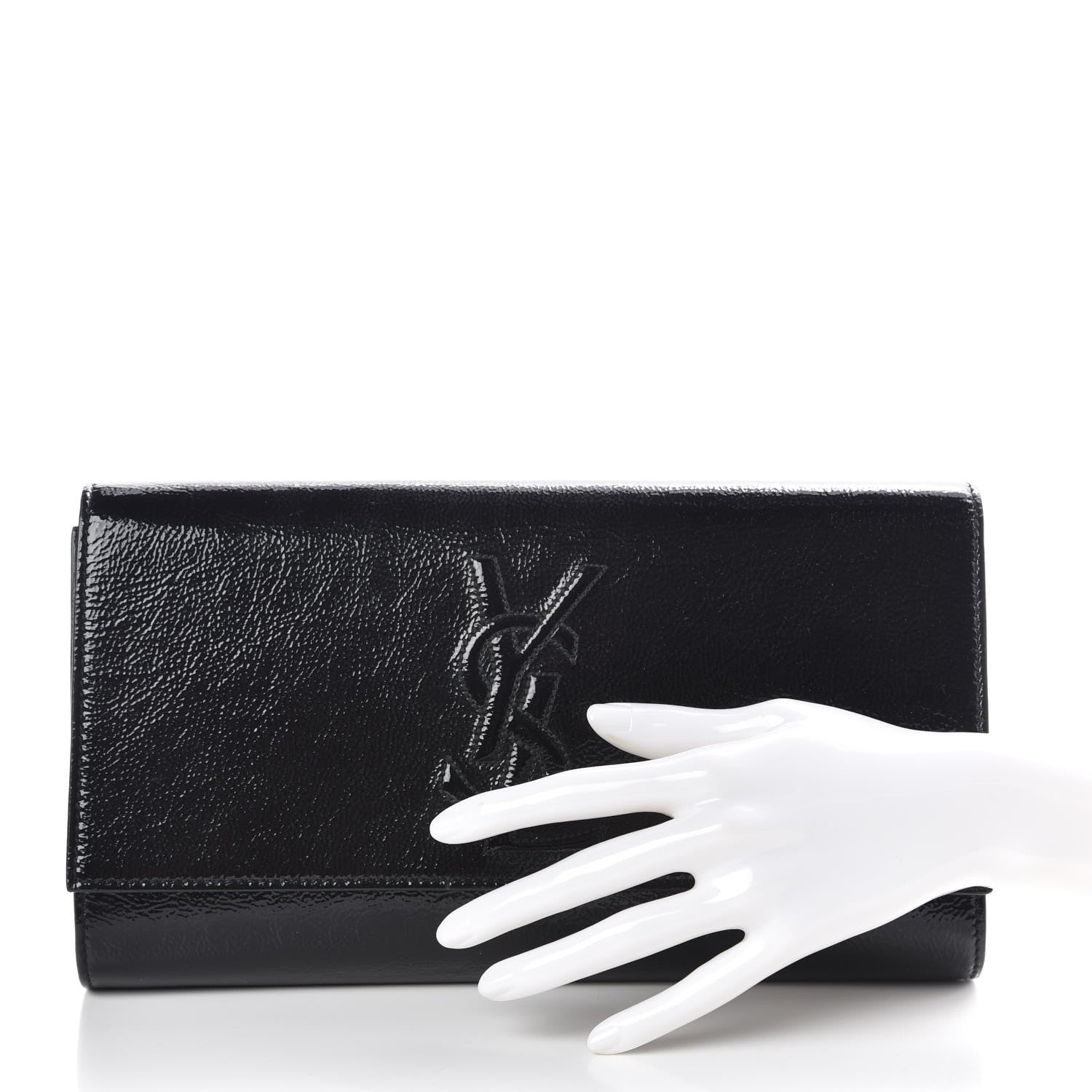 Saint Laurent Textured Patent Monogram Large Belle De Jour Clutch Black 2 of 8