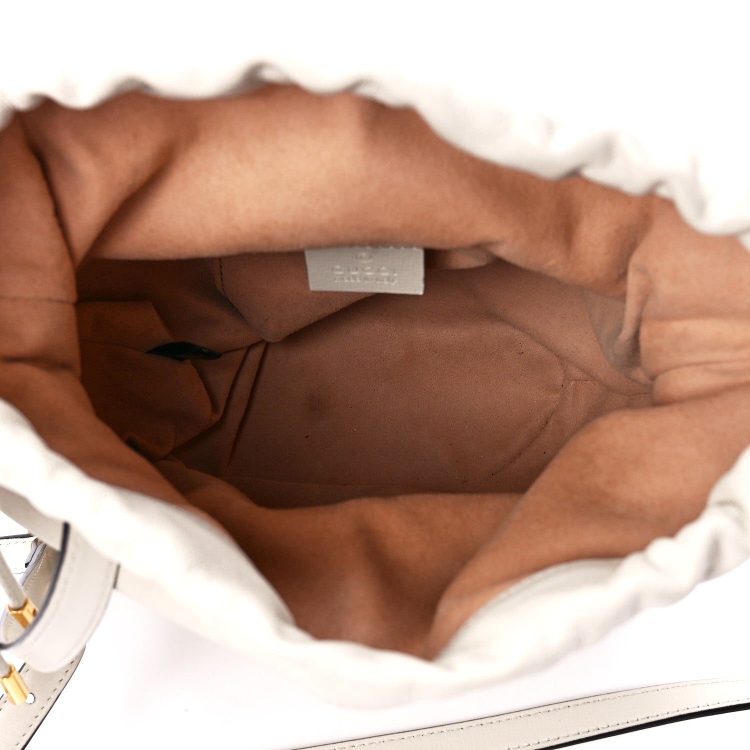 Gucci Azalea Sakai Calfskin Horsebit 1955 Drawstring Bucket Bag Mystic White 5 of 12