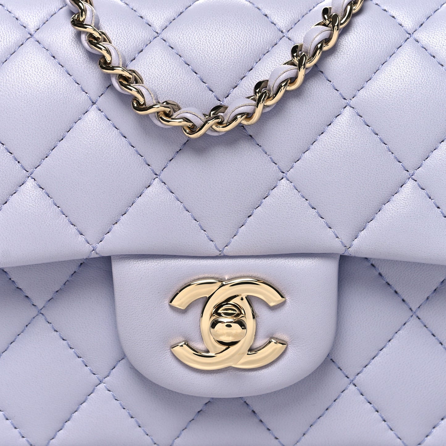 Lambskin Quilted Mini Top Handle Rectangular Flap Light Purple