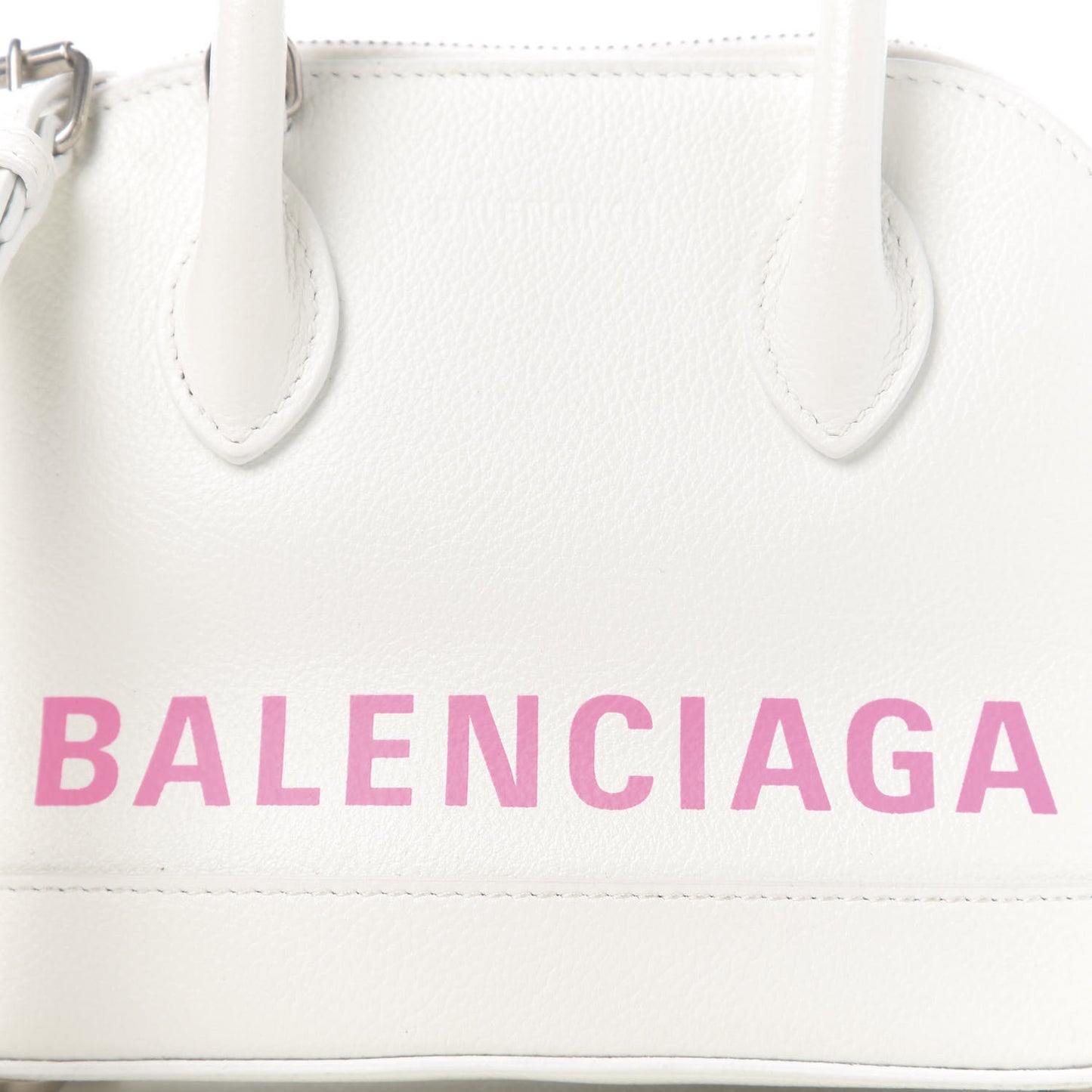 Grained Calfskin Logo XXS Ville Top Handle Bag White Fluo Pink