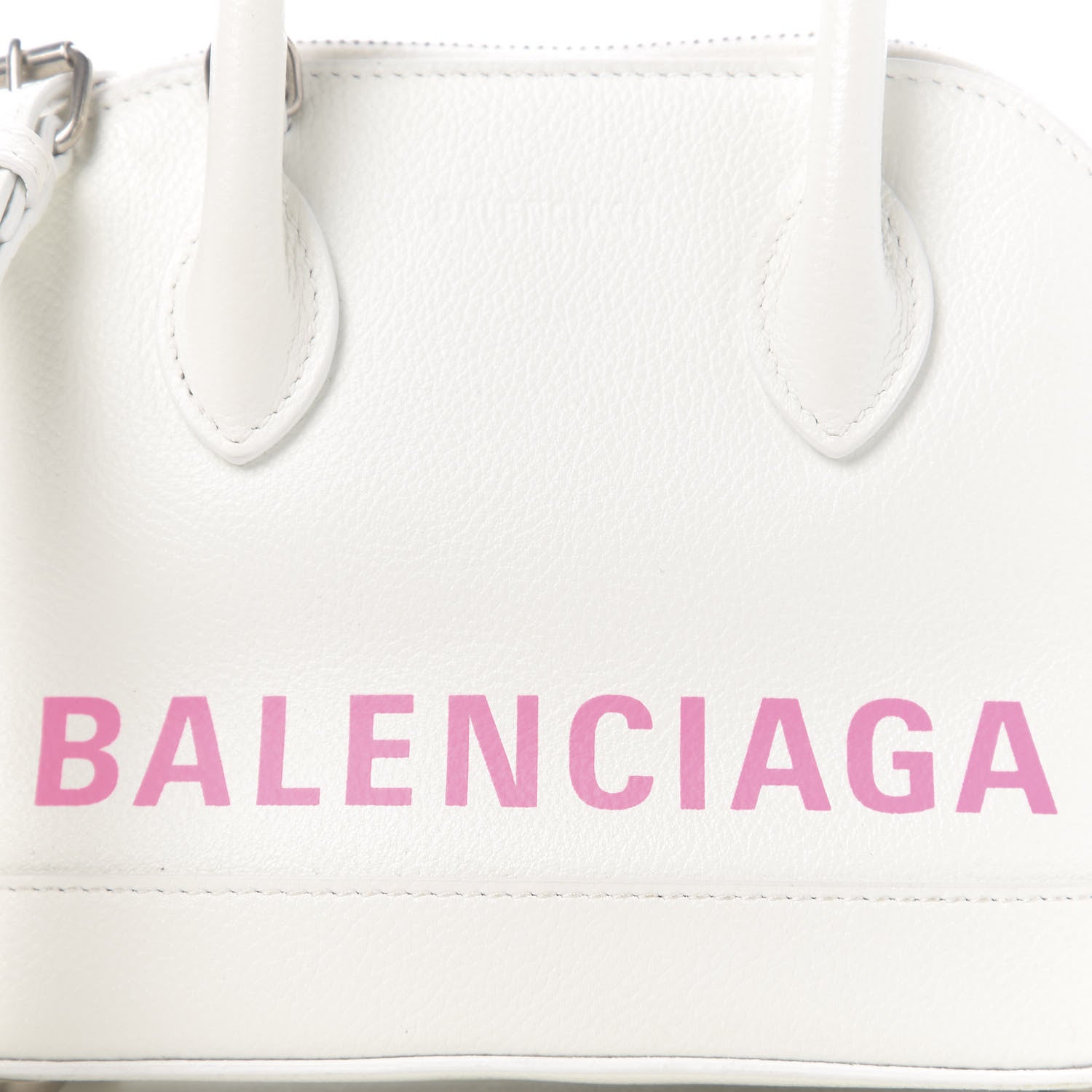 Balenciaga Grained Calfskin Logo XXS Ville Top Handle Bag White Fluo Pink 8 of 8