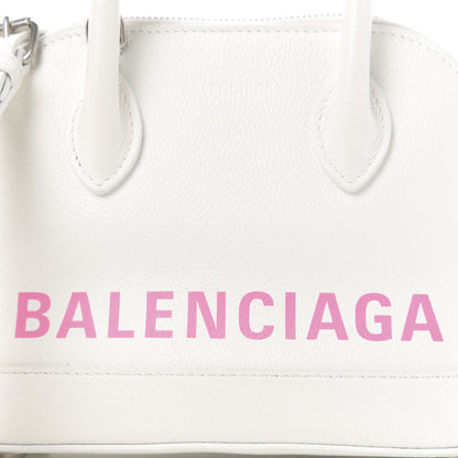 Balenciaga Grained Calfskin Logo XXS Ville Top Handle Bag White Fluo Pink 8 of 8