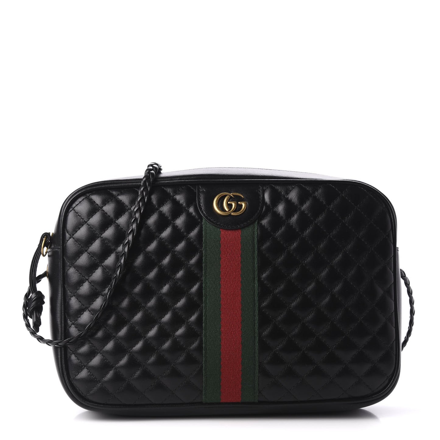 Calfskin Web Trapuntata Small GG Shoulder Bag Black