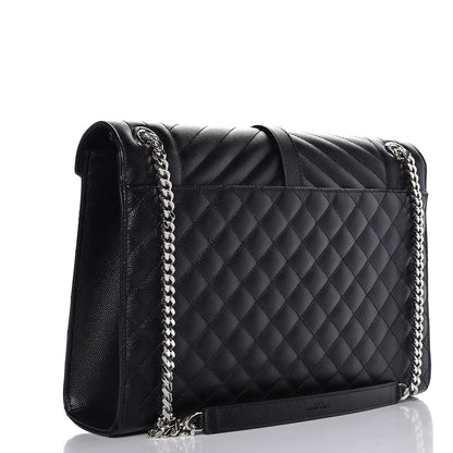 Saint Laurent Grain De Poudre Textured Mixed Matelasse Large Triquilt Monogram Satchel Black 3 of 8