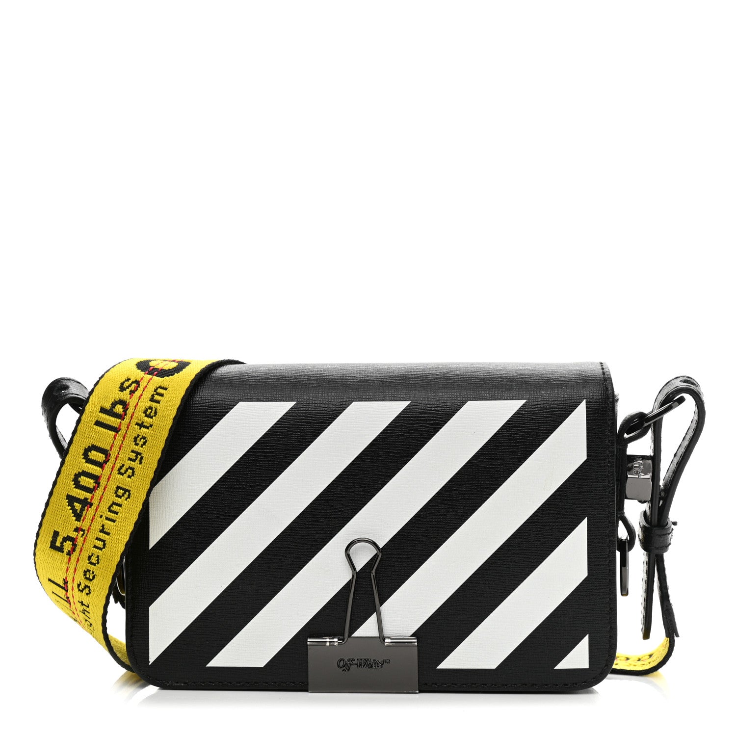 Off-White Saffiano Striped Mini Diag Binder Clip Bag Black White Yellow 1 of 12